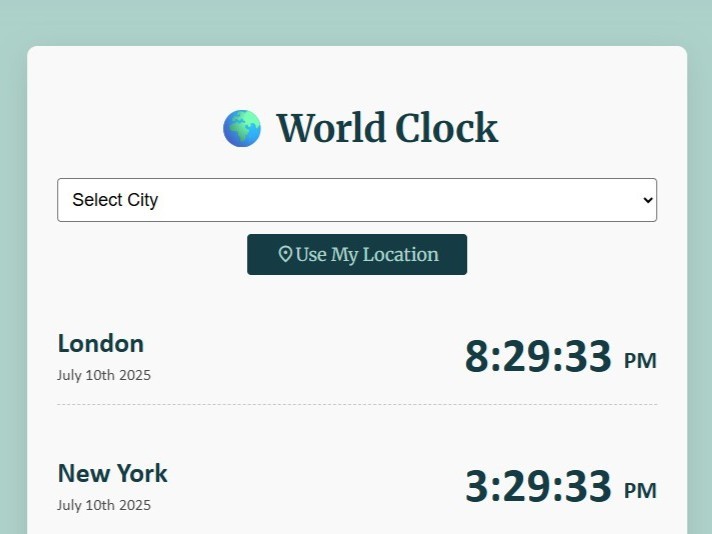 Screenshot of World Clock UI