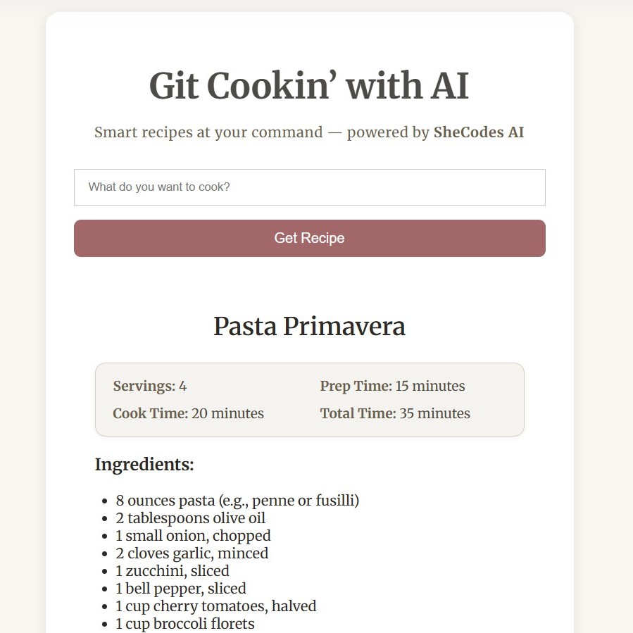 Screenshot of AI Recipe Generator UI