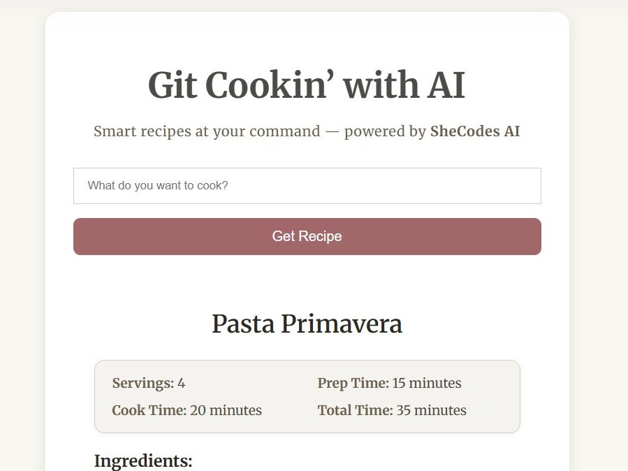 Screenshot of AI Recipe Generator UI