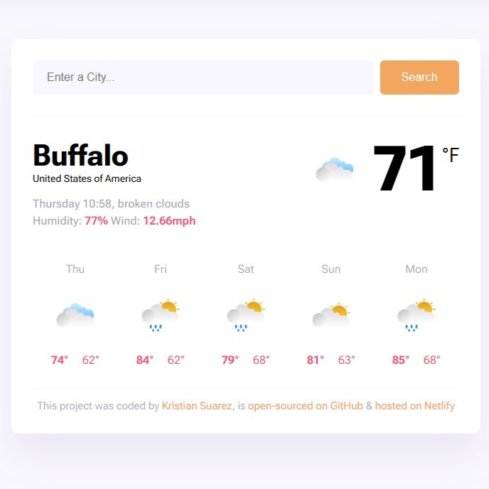 Screenshot of Weather Application UI