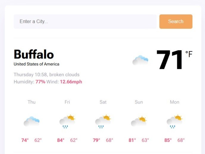 Screenshot of Weather Application UI